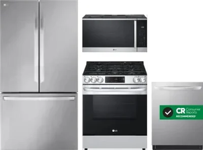 4 Piece Package Includes Refrigerator, Range, Microwave And Dishwasher