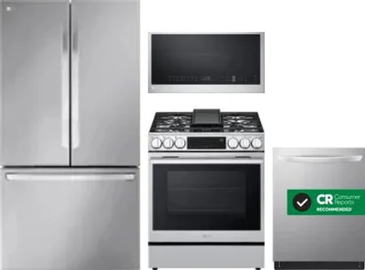 4 Piece Package Includes Refrigerator, Range, Microwave And Dishwasher
