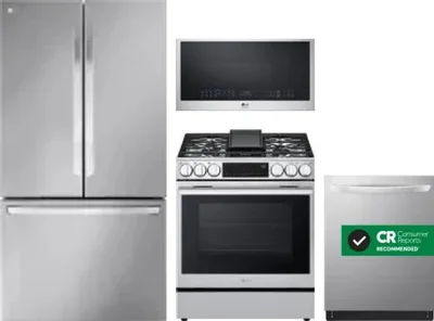 4 Piece Package Includes Refrigerator, Range, Microwave And Dishwasher