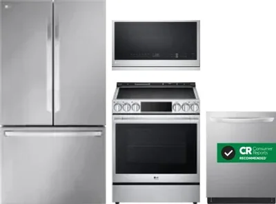 4 Piece Package Includes Refrigerator, Range, Microwave And Dishwasher