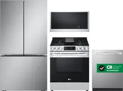 4 Piece Package Includes Refrigerator, Range, Microwave And Dishwasher