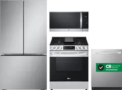 4 Piece Package Includes Refrigerator, Range, Microwave And Dishwasher