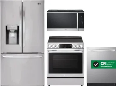 4 Piece Package Includes Refrigerator, Range, Microwave And Dishwasher