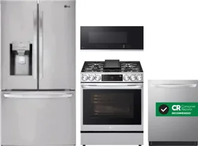 4 Piece Package Includes Refrigerator, Range, Microwave And Dishwasher