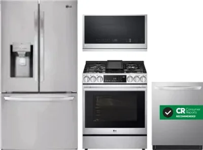 4 Piece Package Includes Refrigerator, Range, Microwave And Dishwasher