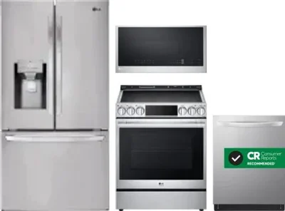 4 Piece Package Includes Refrigerator, Range, Microwave And Dishwasher