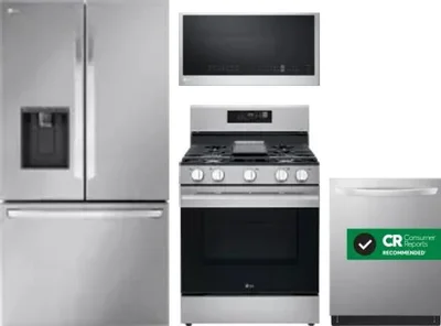 4 Piece Package Includes Refrigerator, Range, Microwave And Dishwasher