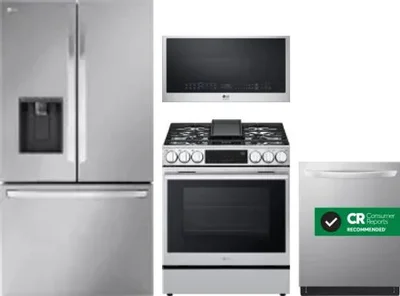 4 Piece Package Includes Refrigerator, Range, Microwave And Dishwasher