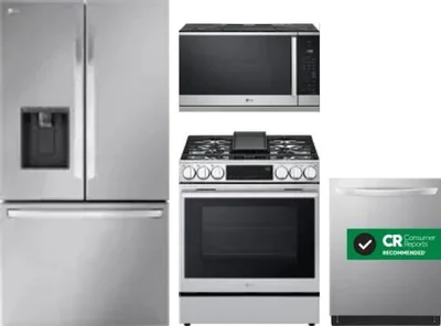 4 Piece Package Includes Refrigerator, Range, Microwave And Dishwasher