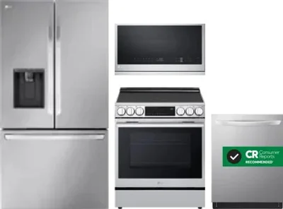4 Piece Package Includes Refrigerator, Range, Microwave And Dishwasher
