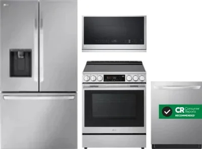 4 Piece Package Includes Refrigerator, Range, Microwave And Dishwasher