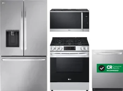 4 Piece Package Includes Refrigerator, Range, Microwave And Dishwasher