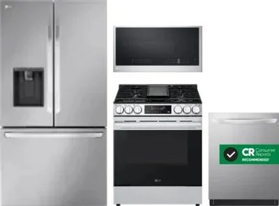 4 Piece Package Includes Refrigerator, Range, Microwave And Dishwasher