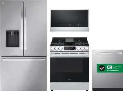 4 Piece Package Includes Refrigerator, Range, Microwave And Dishwasher
