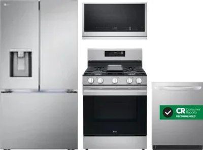 4 Piece Package Includes Refrigerator, Range, Microwave And Dishwasher
