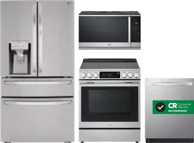 4 Piece Package Includes Refrigerator, Range, Microwave And Dishwasher