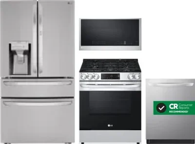 4 Piece Package Includes Refrigerator, Range, Microwave And Dishwasher