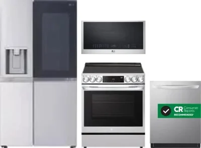4 Piece Package Includes Refrigerator, Range, Microwave And Dishwasher