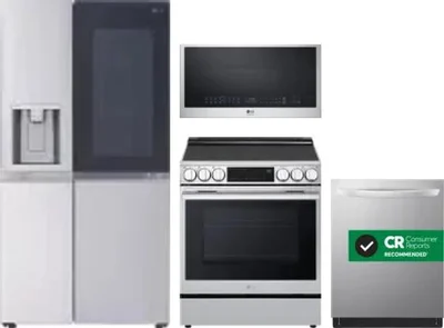 4 Piece Package Includes Refrigerator, Range, Microwave And Dishwasher