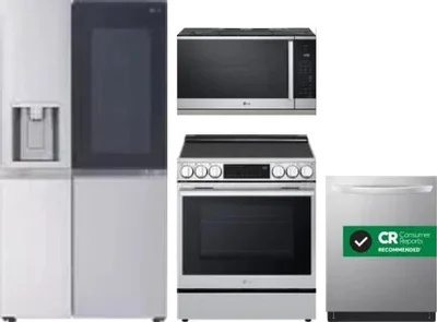 4 Piece Package Includes Refrigerator, Range, Microwave And Dishwasher