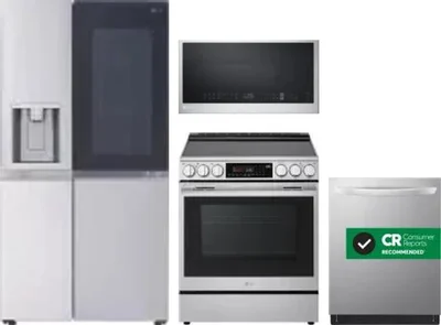 4 Piece Package Includes Refrigerator, Range, Microwave And Dishwasher