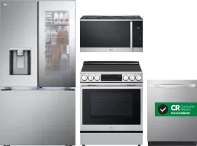 4 Piece Package Includes Refrigerator, Range, Microwave And Dishwasher