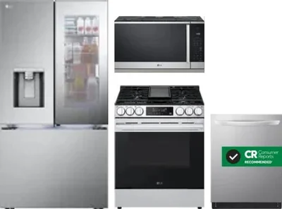 4 Piece Package Includes Refrigerator, Range, Microwave And Dishwasher