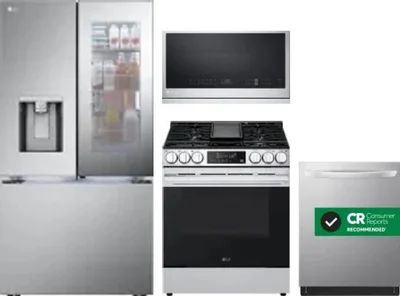 4 Piece Package Includes Refrigerator, Range, Microwave And Dishwasher