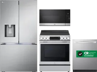 4 Piece Package Includes Refrigerator, Range, Microwave And Dishwasher