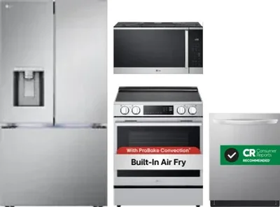 4 Piece Package Includes Refrigerator, Range, Microwave And Dishwasher