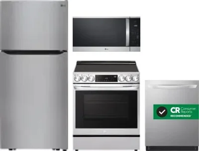 4 Piece Package Includes Refrigerator, Range, Microwave And Dishwasher