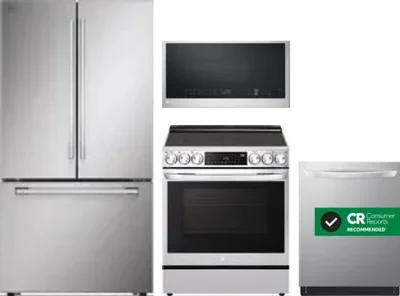 4 Piece Package Includes Refrigerator, Range, Microwave And Dishwasher