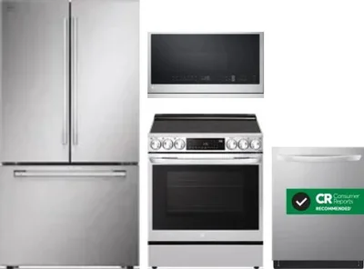 4 Piece Package Includes Refrigerator, Range, Microwave And Dishwasher