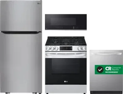 4 Piece Package Includes Refrigerator, Range, Microwave And Dishwasher