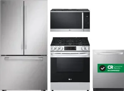 4 Piece Package Includes Refrigerator, Range, Microwave And Dishwasher