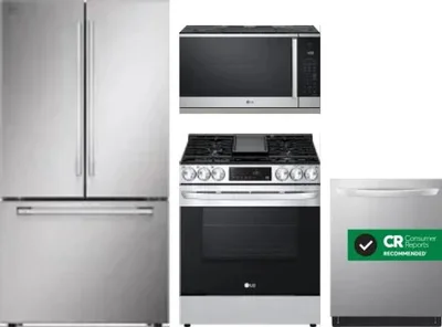 4 Piece Package Includes Refrigerator, Range, Microwave And Dishwasher
