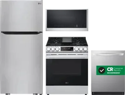4 Piece Package Includes Refrigerator, Range, Microwave And Dishwasher