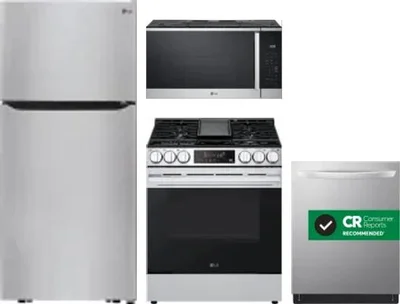 4 Piece Package Includes Refrigerator, Range, Microwave And Dishwasher
