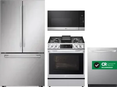 4 Piece Package Includes Refrigerator, Range, Microwave And Dishwasher