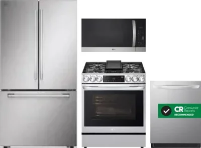 4 Piece Package Includes Refrigerator, Range, Microwave And Dishwasher