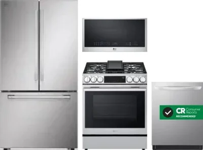 4 Piece Package Includes Refrigerator, Range, Microwave And Dishwasher