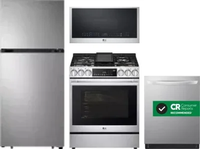 4 Piece Package Includes Refrigerator, Range, Microwave And Dishwasher