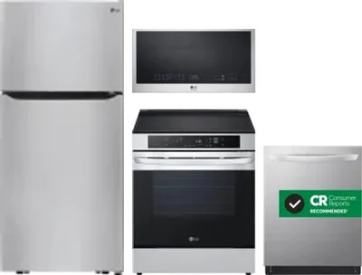 4 Piece Package Includes Refrigerator, Range, Microwave And Dishwasher