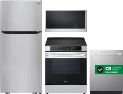 4 Piece Package Includes Refrigerator, Range, Microwave And Dishwasher
