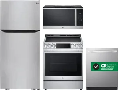 4 Piece Package Includes Refrigerator, Range, Microwave And Dishwasher