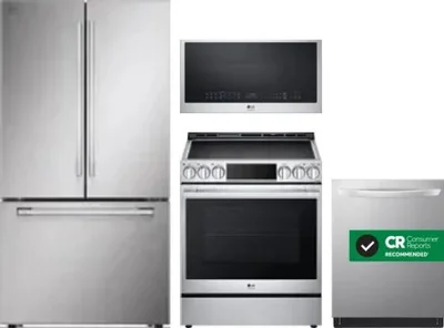4 Piece Package Includes Refrigerator, Range, Microwave And Dishwasher