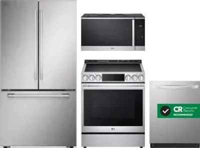 4 Piece Package Includes Refrigerator, Range, Microwave And Dishwasher