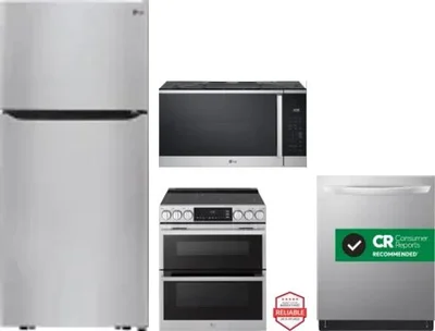 4 Piece Package Includes Refrigerator, Range, Microwave And Dishwasher