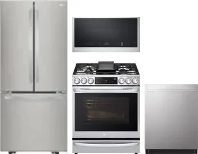 4 Piece Package Includes Refrigerator, Range, Microwave And Dishwasher