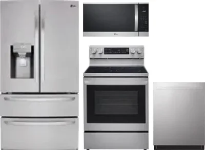 4 Piece Package Includes Refrigerator, Range, Microwave And Dishwasher